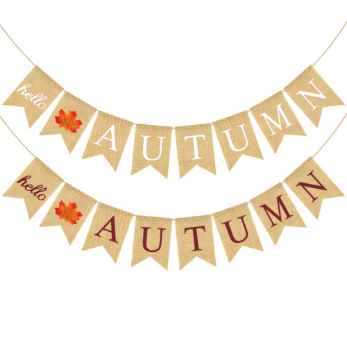 holiday party supplies factory direct sales autumn new colorful flags maple leaf theme linen swallowtail flags