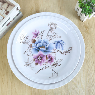 Melamine Plate Imitation Porcelain Large Dinner Plate over Rice Plate Western Plate Plate Dish Plastic Plate round Bone Dish