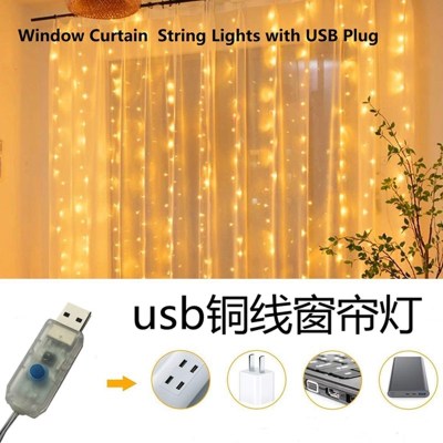 Copper wire lamp curtain lamp web celebrity room girl heart room decoration 300led lamp string USB remote control 3*3 meters colorful lamp