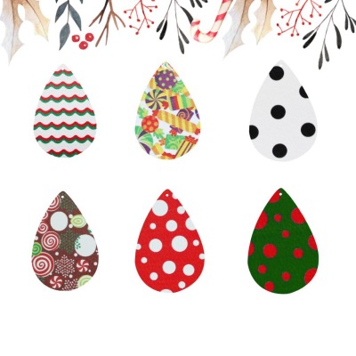 Winter selling item Christmas water drop leather print piece candy Christmas tree stripe sheet material