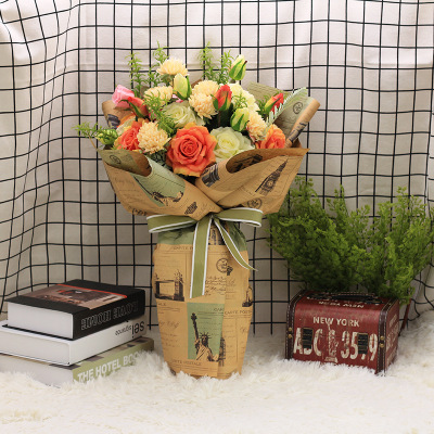 Four-color retro kraft paper flower wrapping paper diy creative packaging material bouquet gift wrapping paper