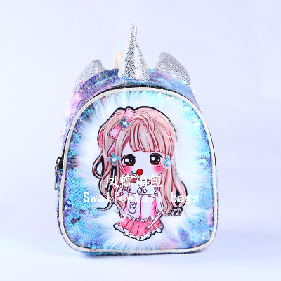 Sequins unicorn schoolbag princess backpack beauty fashion dazzle color laser a bag autumn winter leisure
