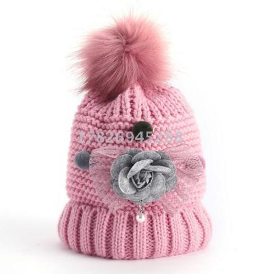 Pile and thicken new flower knitting cap for children wholesale