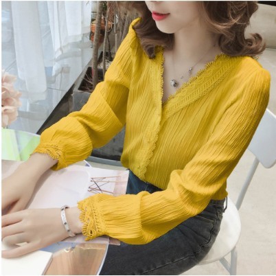 chiffon shirt women‘s spring korean style v-neck shirt long sleeve trendy sense of design niche white shirt