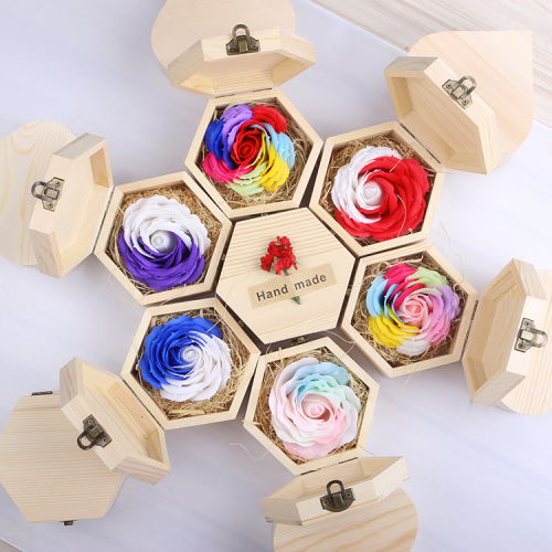 Romantic Simulation Soap Rose Wooden Present Box Birthday Gift Mother Valentine‘s Day Gift Business Promotion
