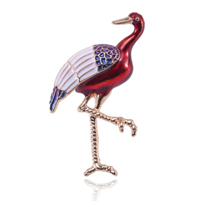 Manufacturers direct sales of hot - shot pin drop oil enamel high - grade temperament red - crowned crane alloy ladies joker brooch