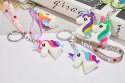 Web celebrity toy unicorn pendant rainbow horse key chain xu rainbow color unicorn silicone doll