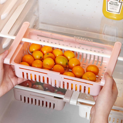 Refrigerator Basket Fruit and Vegetable Fresh Storage Storage Rack Pull-out Classification Box Stretchable Partition Board Organizing Storage Rack
