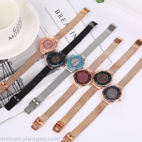 new alloy luxury rhombus crystal surface quicksand ball mesh belt women‘s watch
