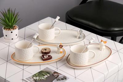 3D cat ceramic tray coffee cup and saucer.