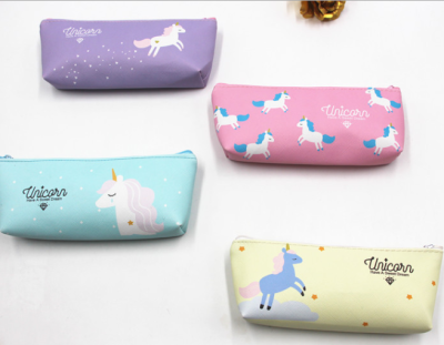 Unicorn pen bag pencil bag candy colored stationery bag PU pen bag makeup bag student bag