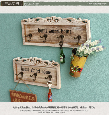 American country retro nostalgia carved wooden shop wall wall decoration hook thanks and hats three hooks, 1139
