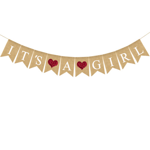 holiday party supplies baby girl one year old birthday party theme decorative flag peach heart linen swallowtail flag