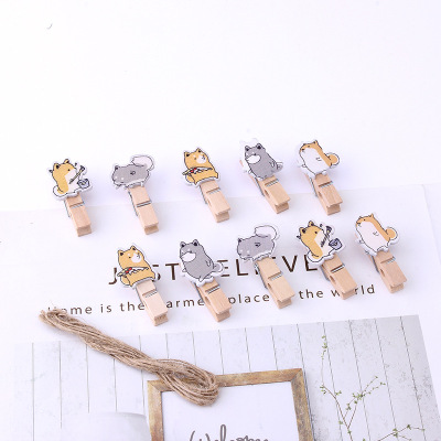 Wholesale 10PCs Insect Wooden Clip Animal Photo Folder Little Fox Snack Message Folder Home Hanging Decoration with Hemp Rope