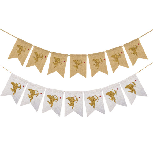 holiday party supplies proposal engagement valentine‘s day party decoration glitter cupid burlap dovetail hanging flag