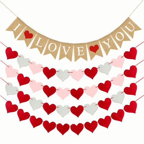 valentine‘s day wedding festival supplies party decoration garland i love you linen love hanging flag