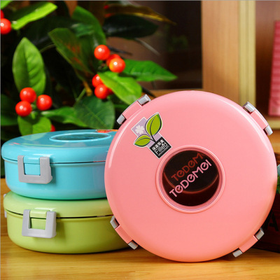 Creative students round 1 layer heat insulation Japanese lunch box bento box microwave heated 304 stainless steel Korean version with cover