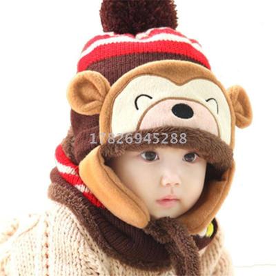 Manufacturer direct sale monkey with velvet ear protection warm knit cap hot style