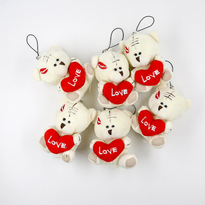 Paula High Quality Short Plush Teddy Bear Plush Toy Lip Print Holding-Heart Bear Pendant Keychain Prize Claw Doll Wholesale