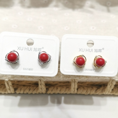  hot-selling earrings red pomegranate beads earrings copper plated real gold festive simple earrings female