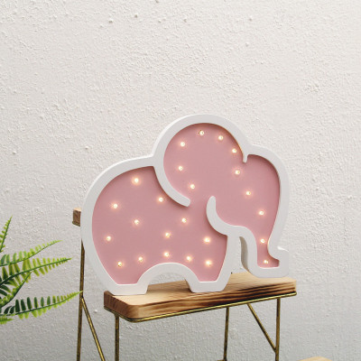 Ins wood elephant shape LED wall decoration, small night light children room bedside lamp display