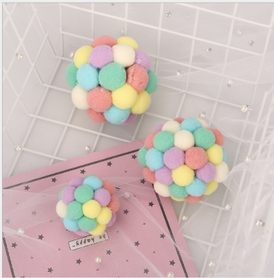 Fashion new plush pet cat toy macaron aesthetic color bell toy cat ball