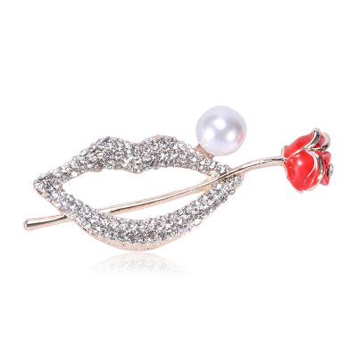 Cross-border hot seller cute lips brooch pearl corsage female manufacturers sell new products hot spot