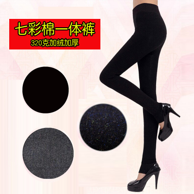  320g winter colorful cotton-padded trousers with fleece and thick leggings female thermal step foot integrated trousers