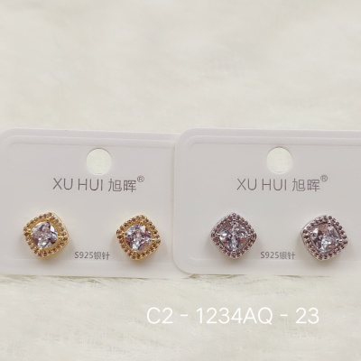 S925 silver needle classic elegant earring copper plated gold set 4A zircon simple fashion high quality accessories