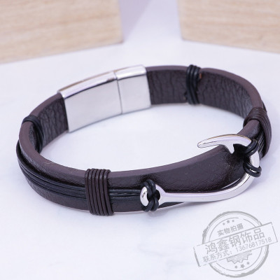 European and American classic hook bracelet men knitted hand rope leather students black retro fashion accessories