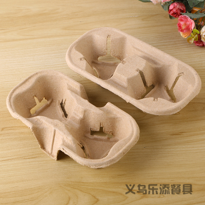 Thickened Disposable Pulp Tray 2-Cup Tray Milk Tea Juice Coffee Beverage Take-out Packing Tray