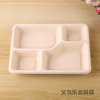 Disposable with Lid Environmental Degradation Lunch Box Light Food Restaurant Takeaway Packing Box Four-Grid Package Box