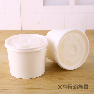 Disposable Paper Bowl Thickened White with Lid Packaging Bowl Takeaway Hot and Sour Powder Paper Bowl