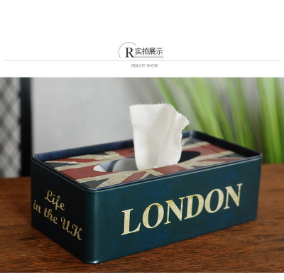 European Union flag tie yi tissue box creative American tinplate box home napkin box