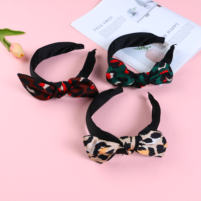 Colorful Fashion Leopard Print Headband Wide Brim Sweet Fabric Knotted Hair Fixer Headband Factory Spot Direct Sales