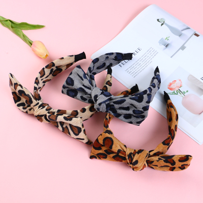 Wild Personality Leopard Pattern Bow Headband Women Versatile Headband Non-Slip Hairpin with Broad Edge Hair Accessories