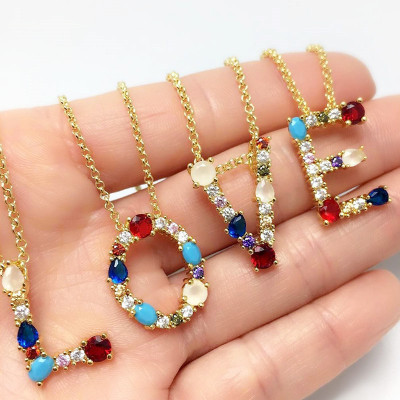 Color zircon necklace encrusted with diamonds