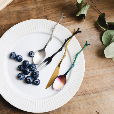 Small fresh branch branch knife spoon, fork creative stainless steel spoon, stir coffee complimentary fruit fork spoon with hand gift