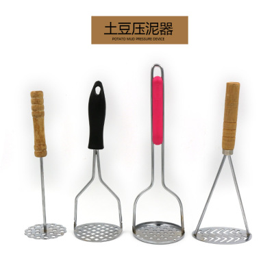 Wooden handle double rib potato press plastic handle manual potato press clay masher creative kitchen gadget