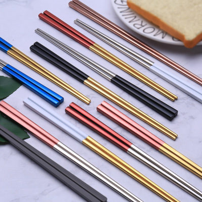H cross - boundary stainless steel chopsticks gold - plated 304 hollow non - slip square chopsticks 23 cm gold - plated chopsticks four - color selection