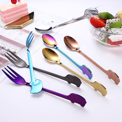 Creative little elephant coffee spoon, stainless steel, gold plated children 's fork spoon stir spoon dessert fork tableware set