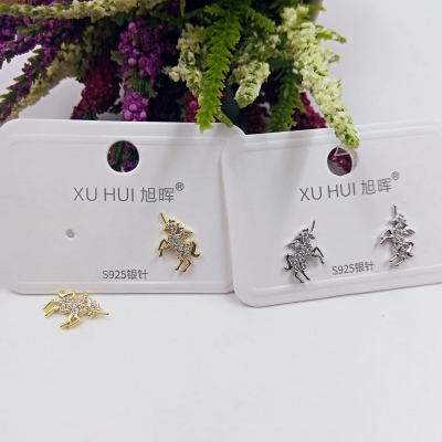 S925 silver needle unicorn earring copper plated genuine gold set 4A zircon simple fashion high quality accessories