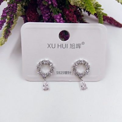 Yiwu S925 silver needle maple leaf earring copper plated genuine gold set 4A zircon simple fashion high quality jewelry