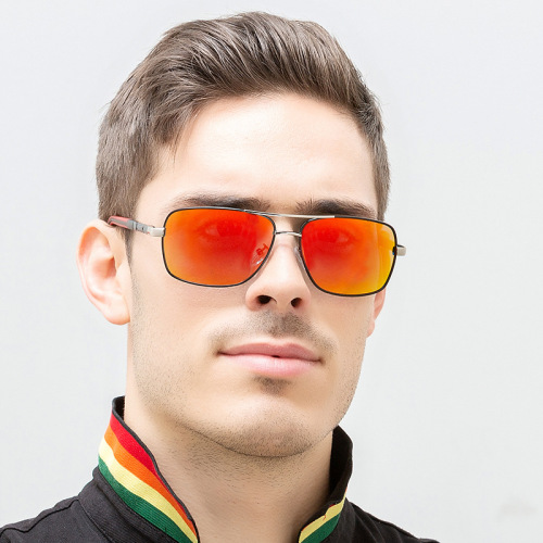 cross-border popular polarized color film sunglasses fashion trend men‘s sunglasses double beam pilot square sunglasses