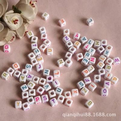 Manufacturer direct 6mm hand-painted letter beads color/black and white square beads square straight hole English letter beads