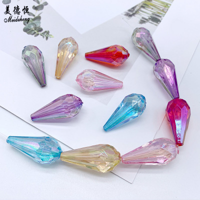 Through Hole AB Color Water Drop Beads Transparent Hair Accessories Hair Rope All-Match DIY Acrylic Beaded Hairpin Ancient Style Accessories Beads