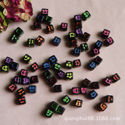 DIY children bracelet Beaded material flight face Square letter Bead 7mm Black Bottom color expression Acrylic Bead