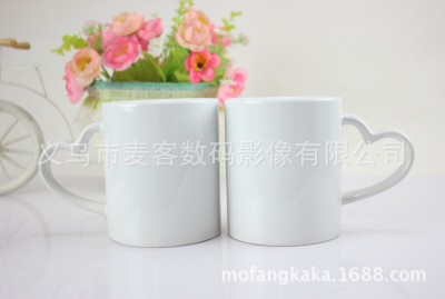 Heat transfer heart white cup advertising cup DIY photo cup wholesale love-shaped coated mug mug mark ceramic cup