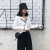 Autumn OL wind shirt black and white simple blouse female black and white Mosaic loose version off rotator cuff shirt female