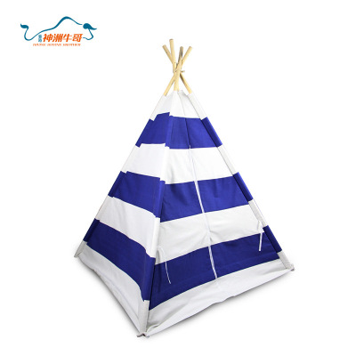 Shenzhou Niuge Factory Customized Wholesale Outdoor Camping Blue Stripe Wooden Stick Children's Tent Dew Camp SZ-T094